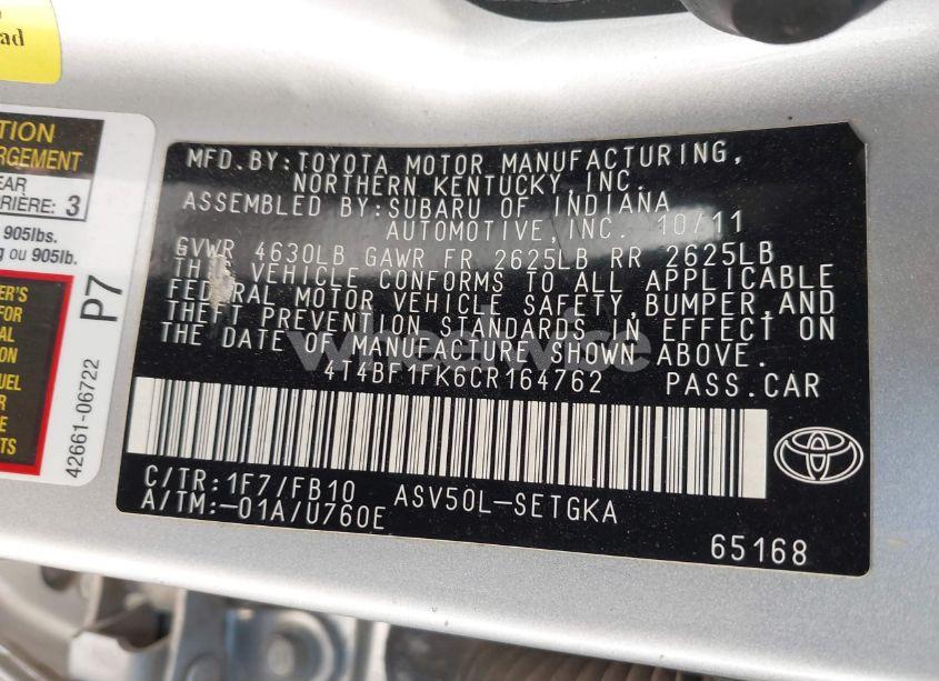 Photo 9 of 2012 Toyota Camry XLE (VIN 4T4BF1FK6CR164762)
