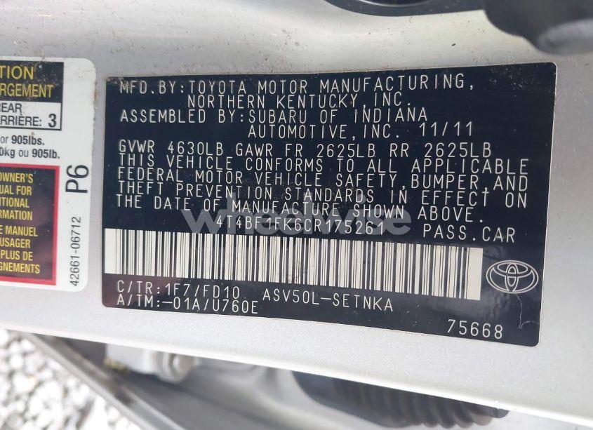 Photo 9 of 2012 Toyota Camry LE (VIN 4T4BF1FK6CR175261)