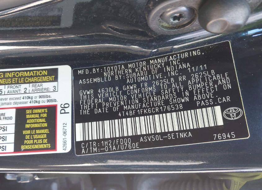 Photo 9 of 2012 Toyota Camry LE (VIN 4T4BF1FK6CR176538)