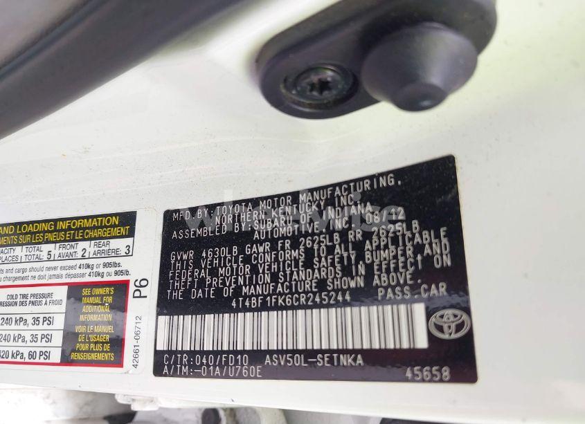 Photo 9 of 2012 Toyota Camry LE (VIN 4T4BF1FK6CR245244)