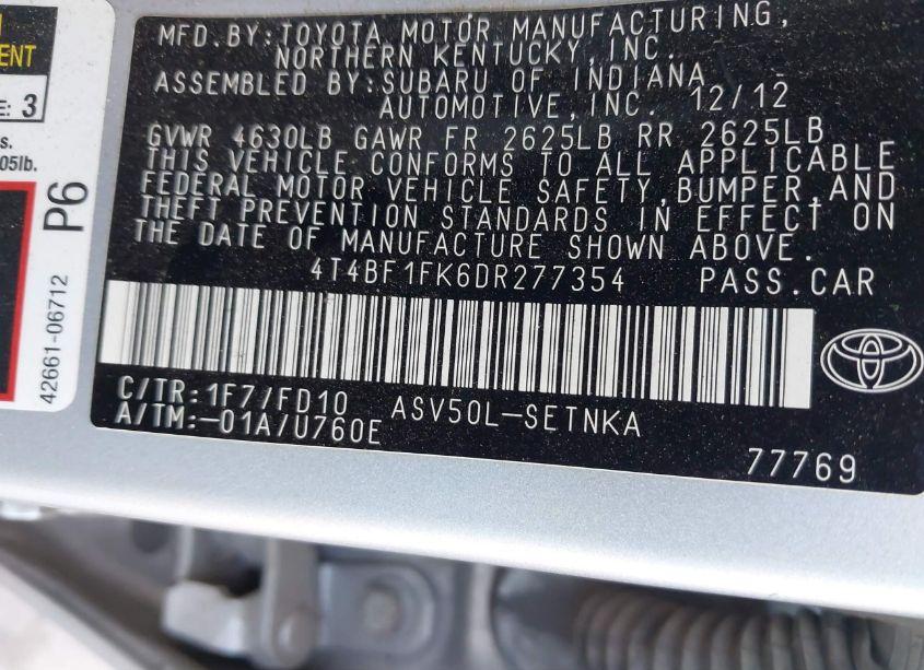 Photo 9 of 2013 Toyota Camry LE (VIN 4T4BF1FK6DR277354)