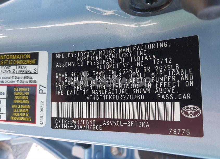 Photo 9 of 2013 Toyota Camry XLE (VIN 4T4BF1FK6DR278360)
