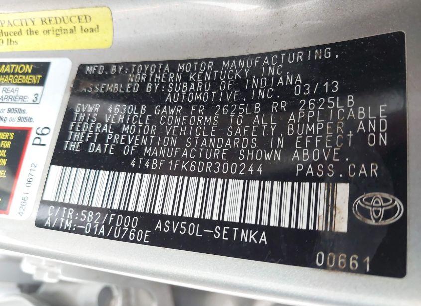 Photo 9 of 2013 Toyota Camry LE (VIN 4T4BF1FK6DR300244)