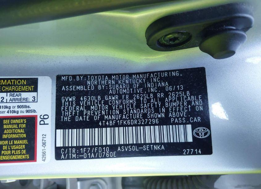 Photo 9 of 2013 Toyota Camry LE (VIN 4T4BF1FK6DR327296)