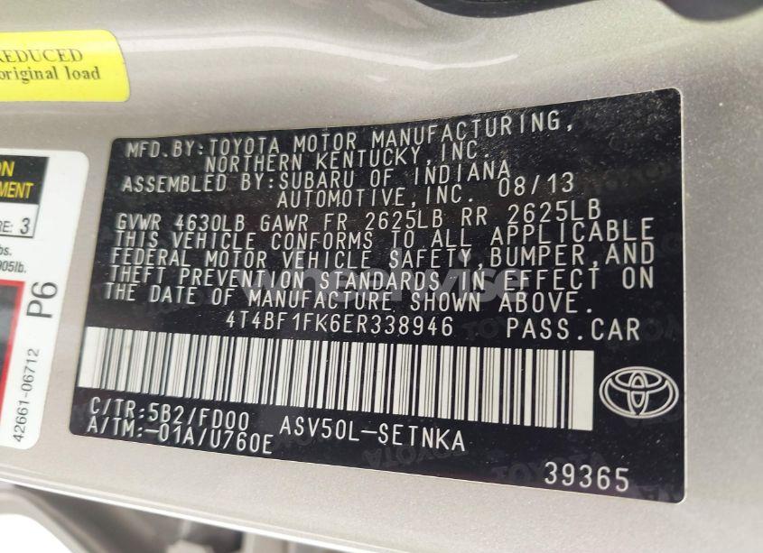 Photo 9 of 2014 Toyota Camry LE (VIN 4T4BF1FK6ER338946)