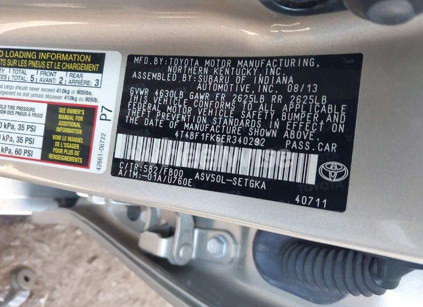 Photo 9 of 2014 Toyota Camry XLE (VIN 4T4BF1FK6ER340292)