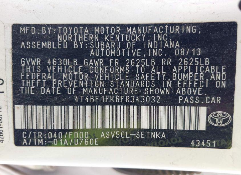 Photo 9 of 2014 Toyota Camry LE (VIN 4T4BF1FK6ER343032)