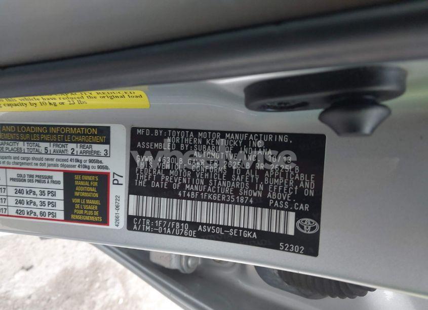 Photo 9 of 2014 Toyota Camry XLE (VIN 4T4BF1FK6ER351874)