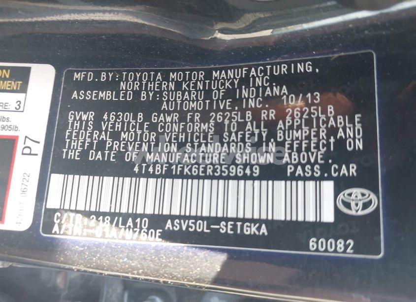 Photo 9 of 2014 Toyota Camry XLE (VIN 4T4BF1FK6ER359649)