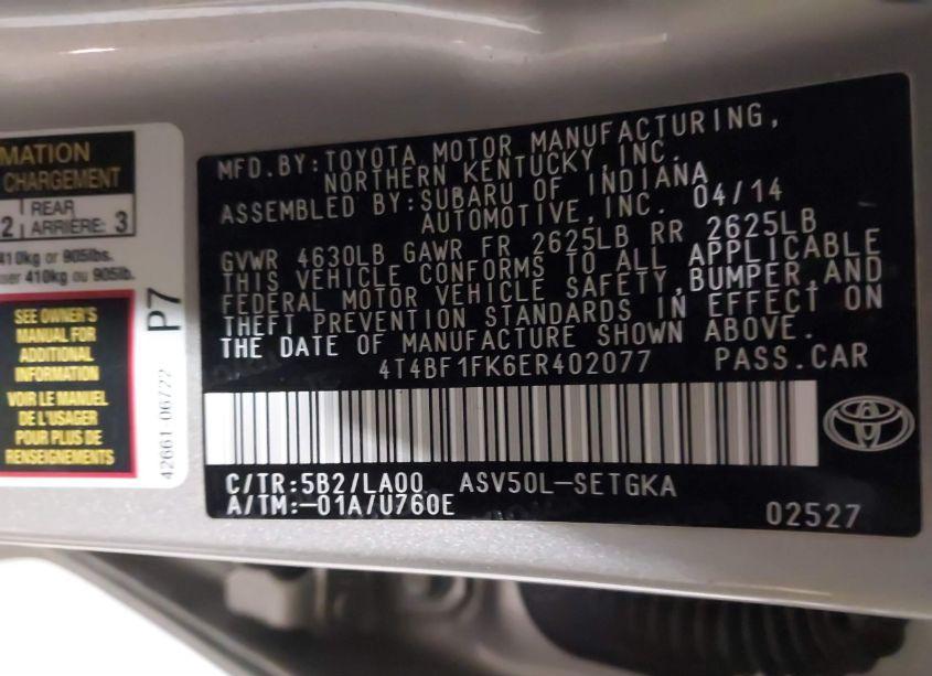 Photo 9 of 2014 Toyota Camry XLE (VIN 4T4BF1FK6ER402077)