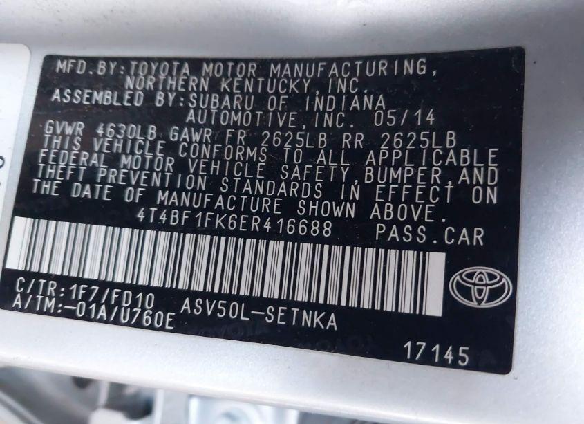 Photo 9 of 2014 Toyota Camry LE (VIN 4T4BF1FK6ER416688)