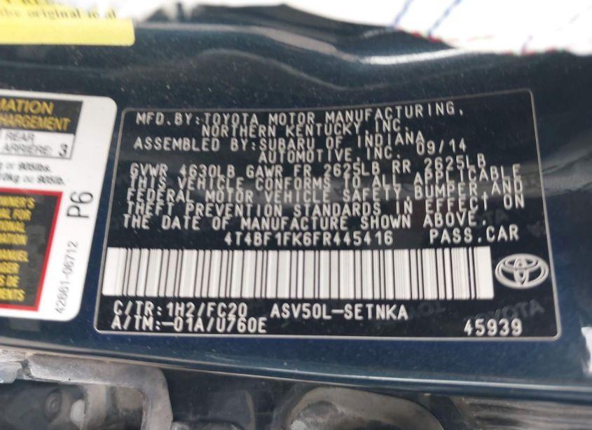 Photo 9 of 2015 Toyota Camry LE (VIN 4T4BF1FK6FR445416)