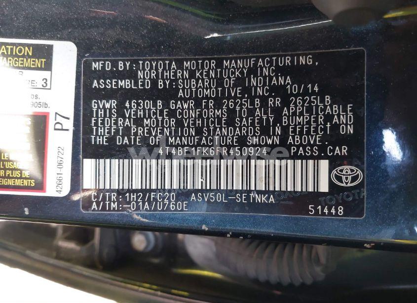 Photo 9 of 2015 Toyota Camry LE (VIN 4T4BF1FK6FR450924)