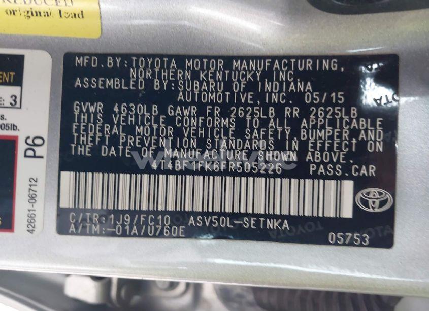 Photo 9 of 2015 Toyota Camry LE (VIN 4T4BF1FK6FR505226)