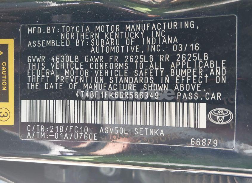 Photo 9 of 2016 Toyota Camry LE (VIN 4T4BF1FK6GR566349)