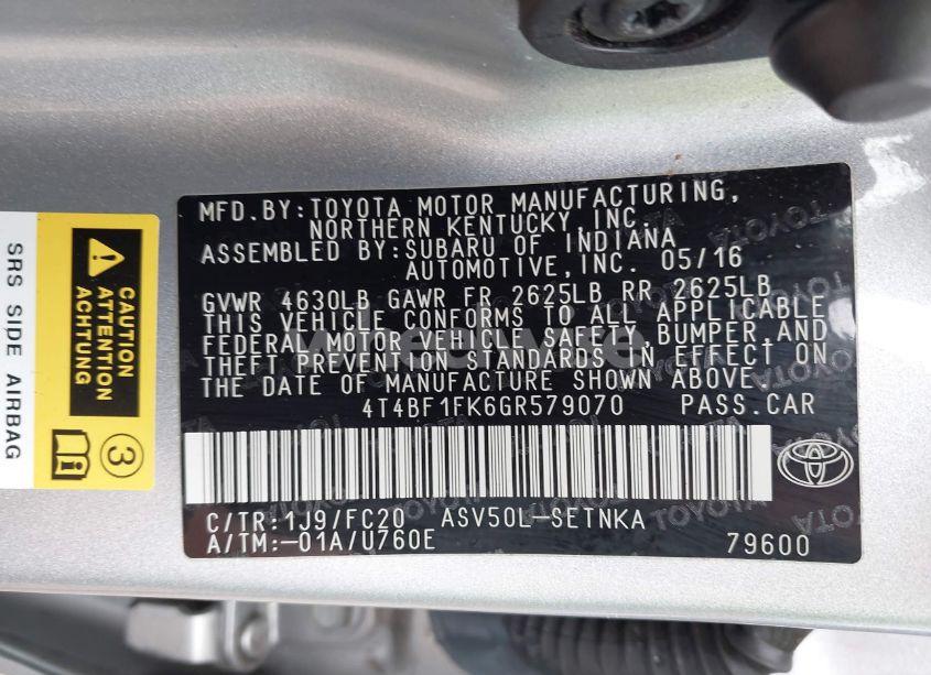 Photo 9 of 2016 Toyota Camry LE (VIN 4T4BF1FK6GR579070)