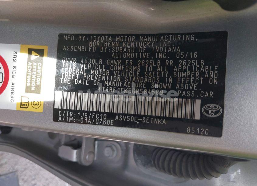 Photo 9 of 2016 Toyota Camry LE (VIN 4T4BF1FK6GR584589)