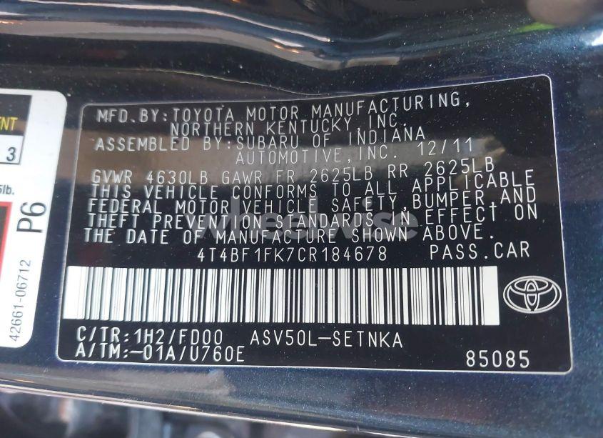 Photo 9 of 2012 Toyota Camry LE (VIN 4T4BF1FK7CR184678)