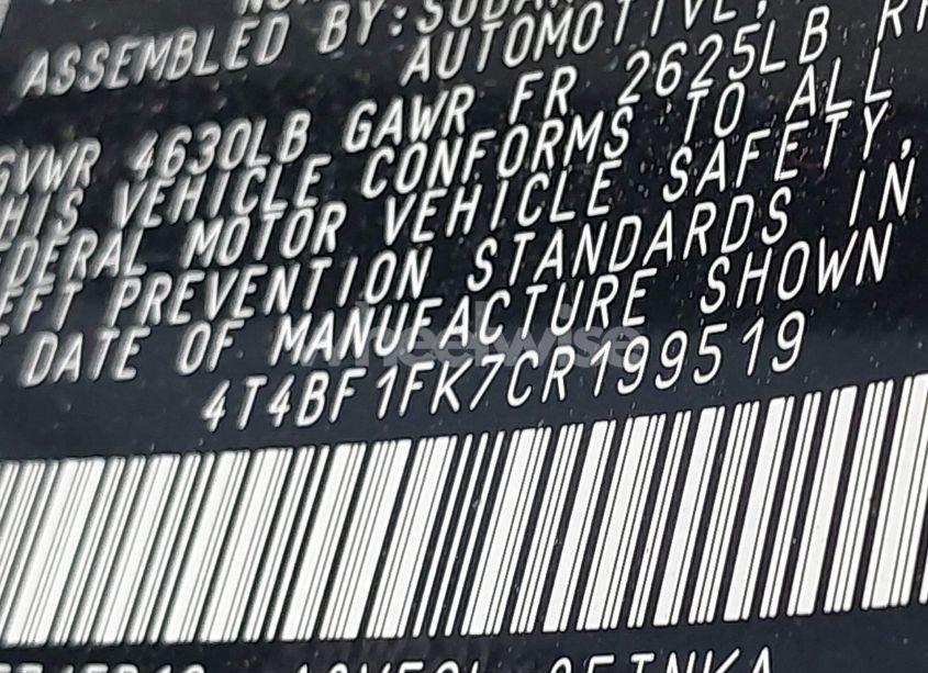 Photo 9 of 2012 Toyota Camry LE (VIN 4T4BF1FK7CR199519)