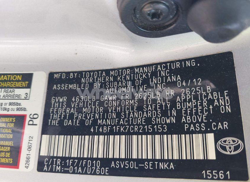 Photo 9 of 2012 Toyota Camry LE (VIN 4T4BF1FK7CR215153)