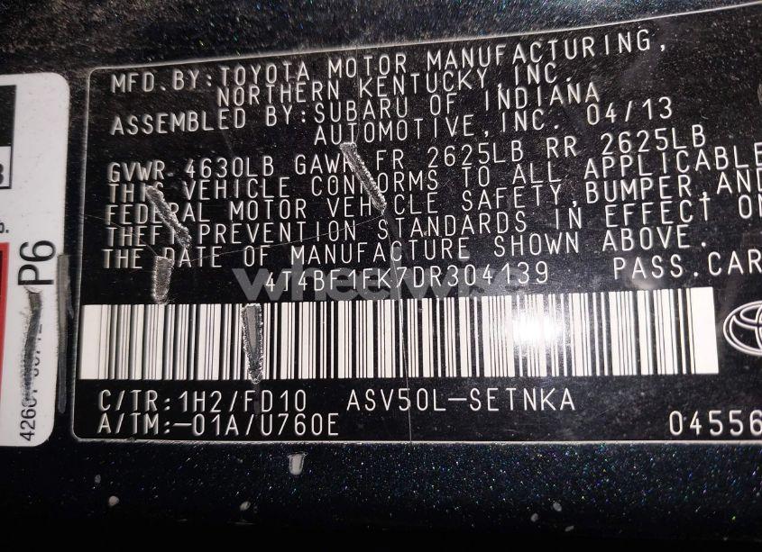 Photo 9 of 2013 Toyota Camry LE (VIN 4T4BF1FK7DR304139)