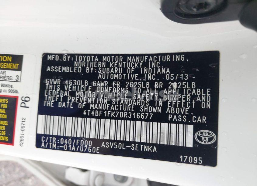 Photo 9 of 2013 Toyota Camry LE (VIN 4T4BF1FK7DR316677)