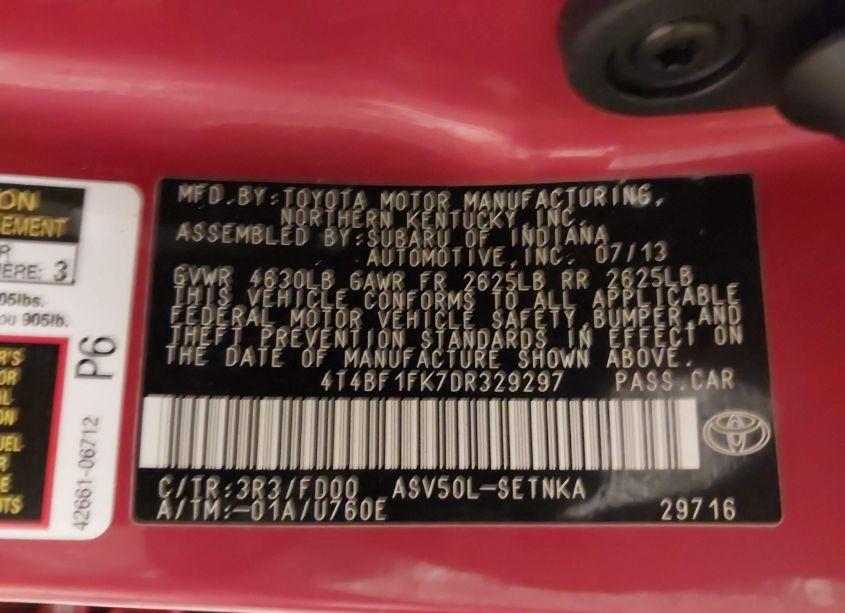 Photo 9 of 2013 Toyota Camry LE (VIN 4T4BF1FK7DR329297)