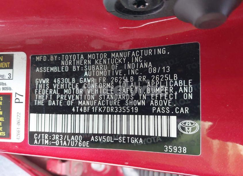 Photo 9 of 2013 Toyota Camry XLE (VIN 4T4BF1FK7DR335519)