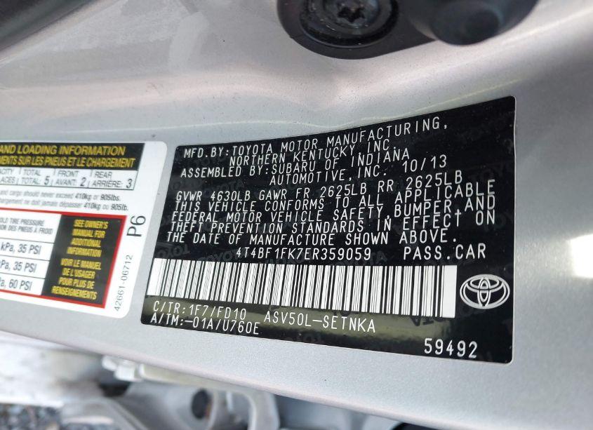 Photo 9 of 2014 Toyota Camry LE (VIN 4T4BF1FK7ER359059)