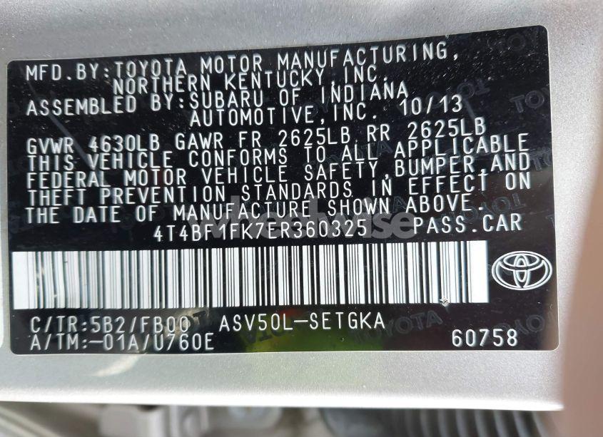 Photo 9 of 2014 Toyota Camry XLE (VIN 4T4BF1FK7ER360325)