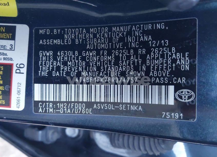 Photo 9 of 2014 Toyota Camry LE (VIN 4T4BF1FK7ER374757)