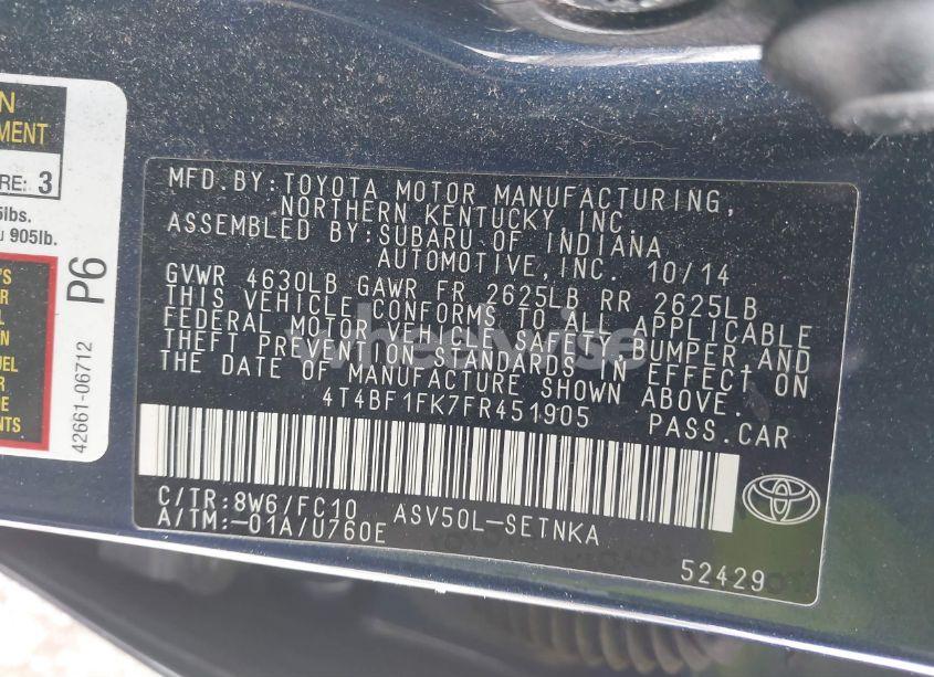 Photo 9 of 2015 Toyota Camry LE (VIN 4T4BF1FK7FR451905)