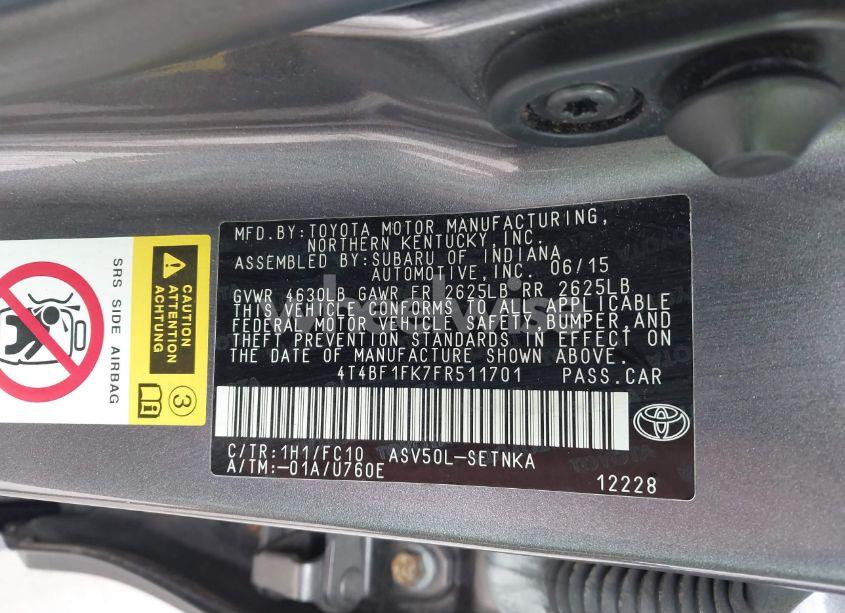 Photo 9 of 2015 Toyota Camry LE (VIN 4T4BF1FK7FR511701)