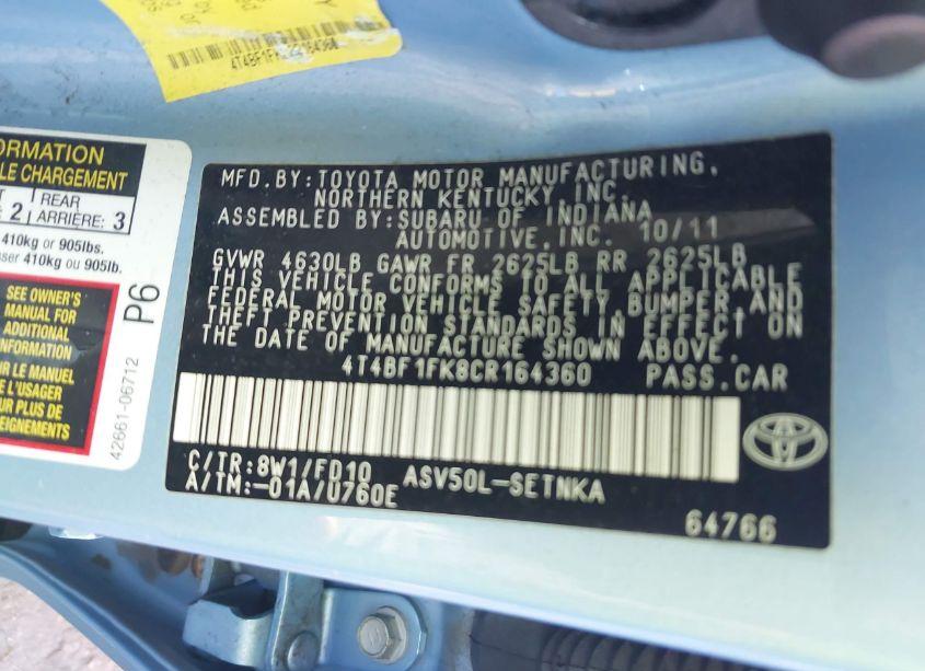 Photo 9 of 2012 Toyota Camry LE (VIN 4T4BF1FK8CR164360)