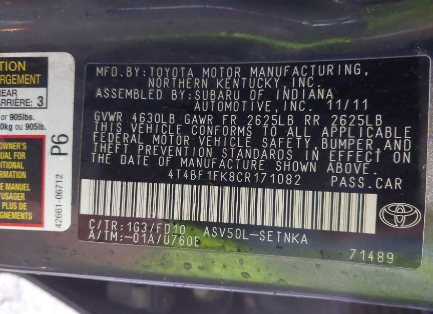 Photo 9 of 2012 Toyota Camry LE (VIN 4T4BF1FK8CR171082)