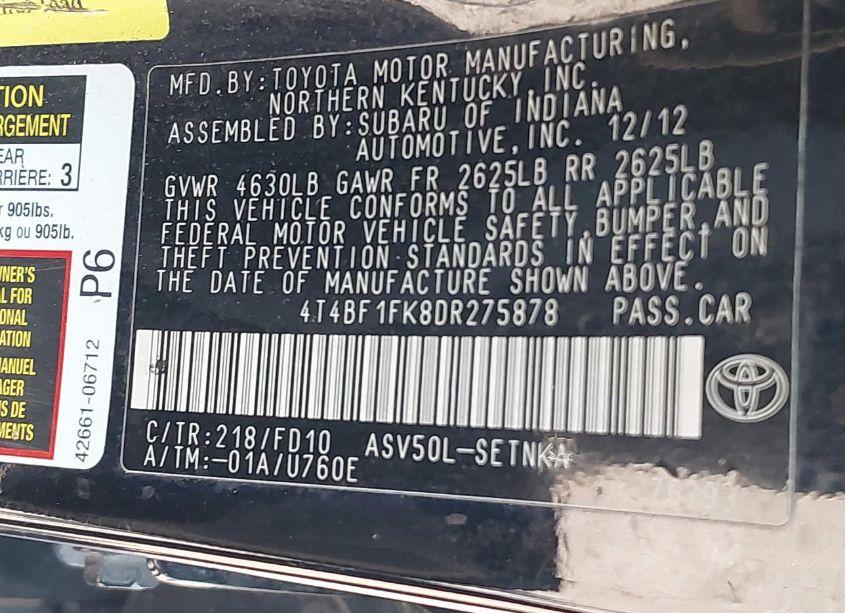 Photo 9 of 2013 Toyota Camry LE (VIN 4T4BF1FK8DR275878)