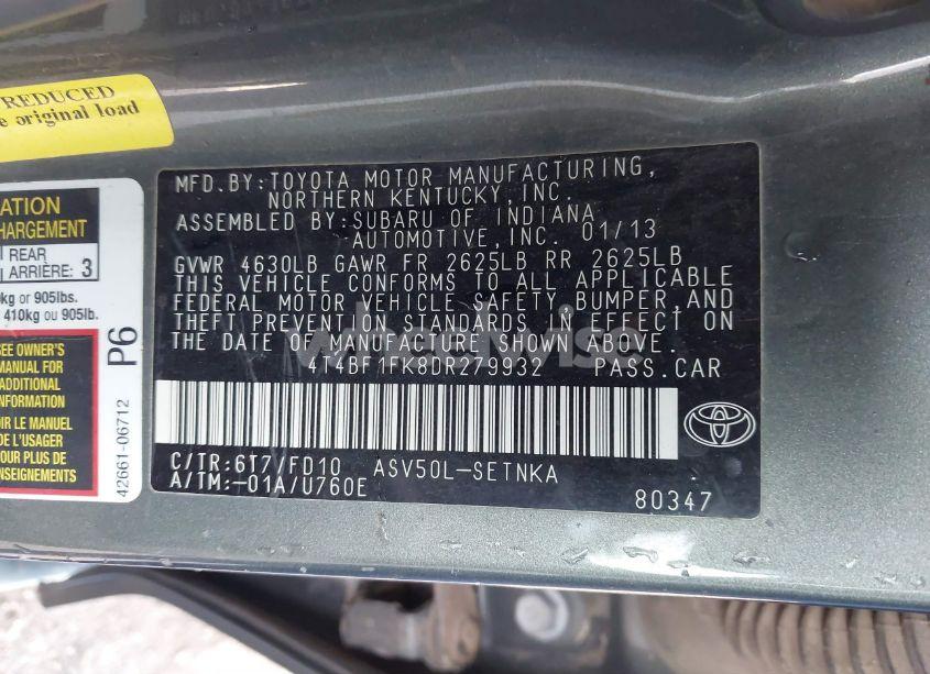 Photo 9 of 2013 Toyota Camry LE (VIN 4T4BF1FK8DR279932)