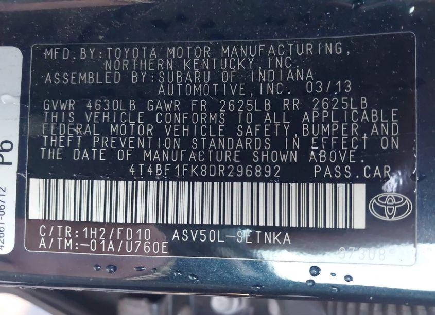 Photo 9 of 2013 Toyota Camry LE (VIN 4T4BF1FK8DR296892)