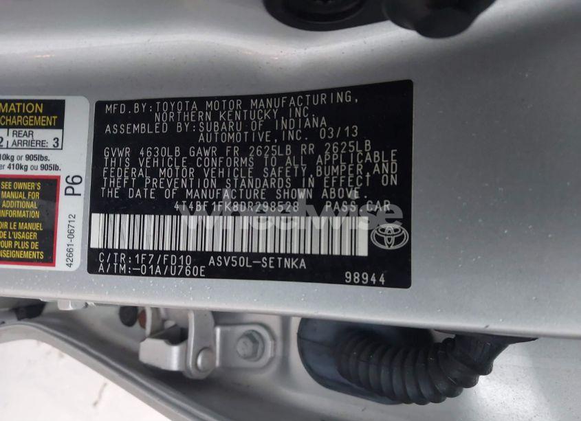 Photo 9 of 2013 Toyota Camry LE (VIN 4T4BF1FK8DR298528)