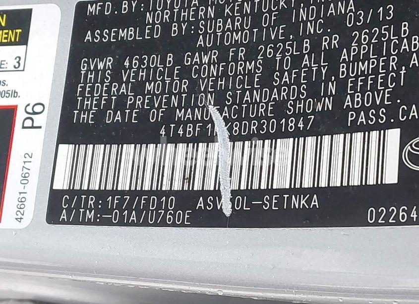 Photo 9 of 2013 Toyota Camry LE (VIN 4T4BF1FK8DR301847)