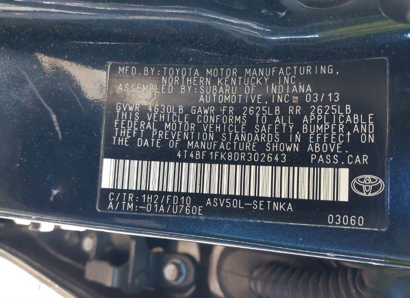 Photo 9 of 2013 Toyota Camry LE (VIN 4T4BF1FK8DR302643)