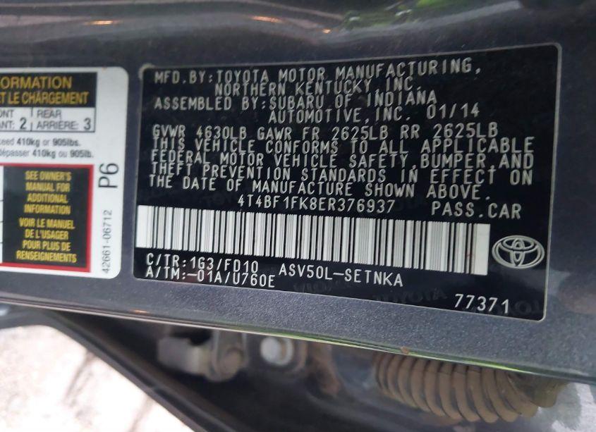 Photo 9 of 2014 Toyota Camry LE (VIN 4T4BF1FK8ER376937)