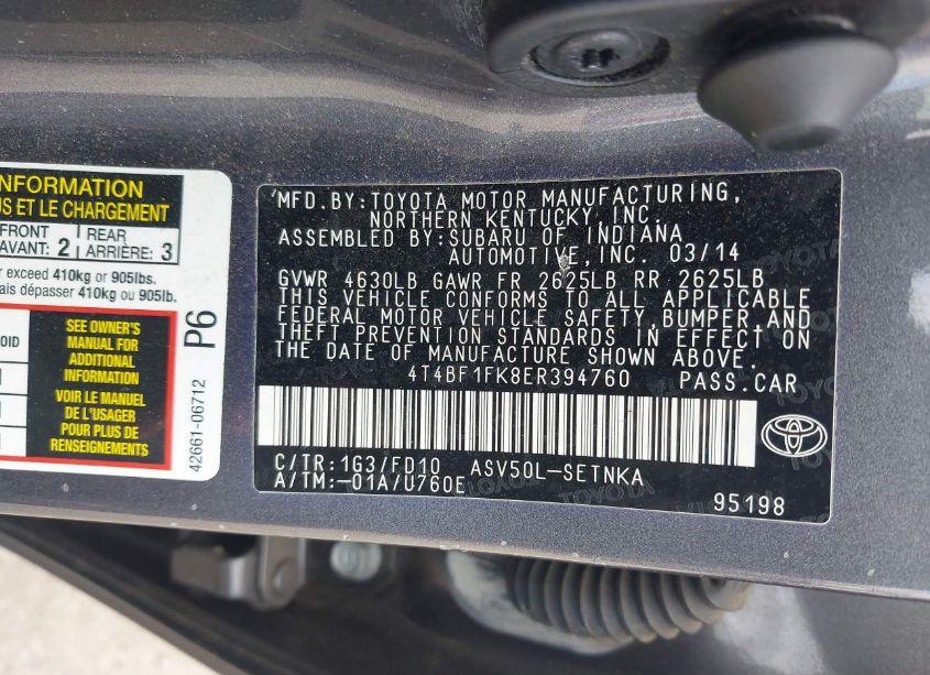 Photo 9 of 2014 Toyota Camry LE (VIN 4T4BF1FK8ER394760)