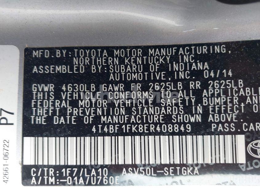 Photo 9 of 2014 Toyota Camry XLE (VIN 4T4BF1FK8ER408849)