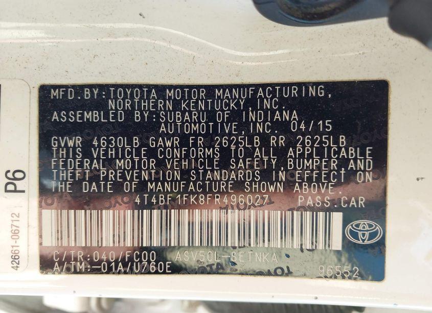 Photo 9 of 2015 Toyota Camry LE (VIN 4T4BF1FK8FR496027)