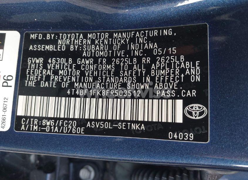 Photo 9 of 2015 Toyota Camry LE (VIN 4T4BF1FK8FR503512)
