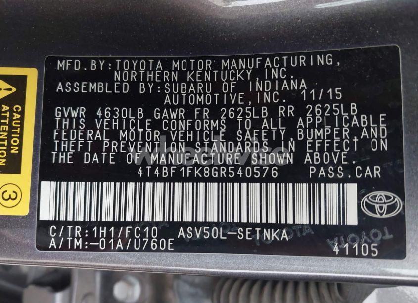 Photo 8 of 2016 Toyota Camry LE (VIN 4T4BF1FK8GR540576)