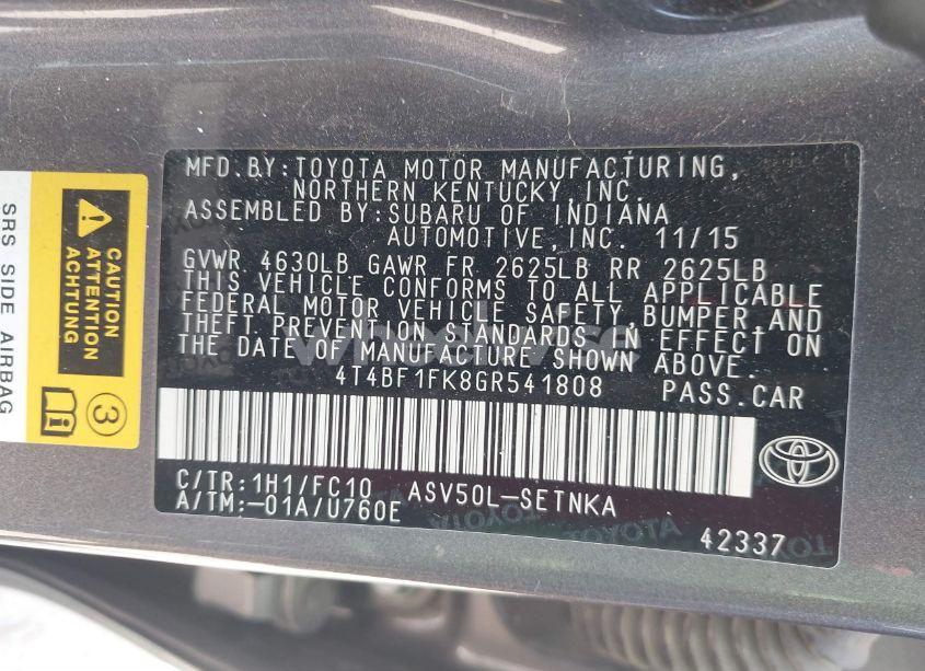 Photo 9 of 2016 Toyota Camry LE (VIN 4T4BF1FK8GR541808)