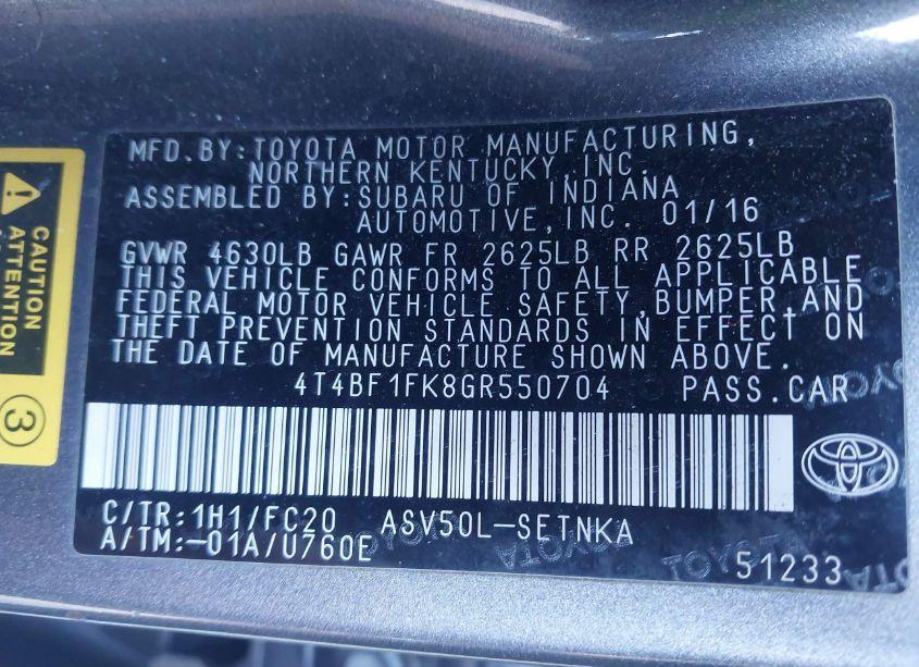 Photo 9 of 2016 Toyota Camry LE (VIN 4T4BF1FK8GR550704)