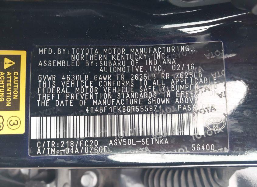 Photo 9 of 2016 Toyota Camry LE (VIN 4T4BF1FK8GR555871)